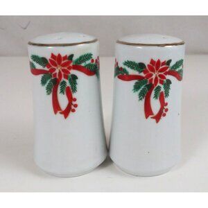 Tienshan/Fairfield Festive Holiday Poinsettia & Ribbons Salt & Pepper Shakers